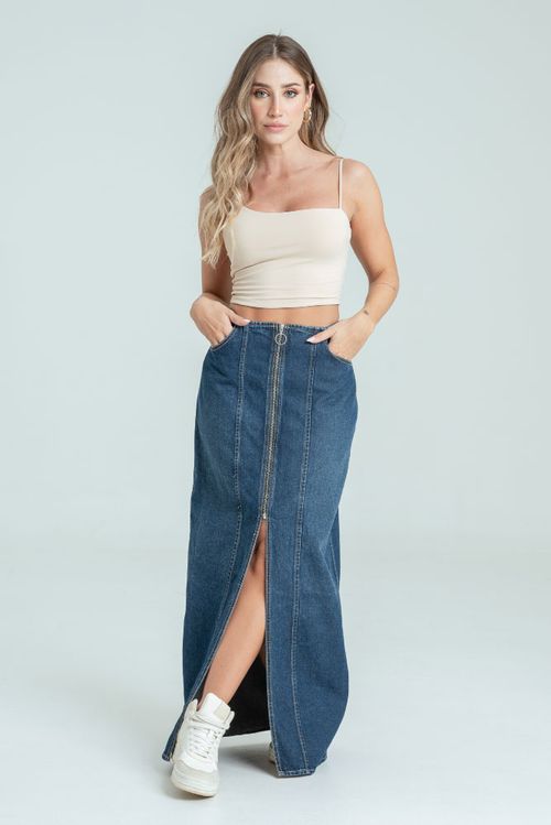 FALDA DENIM MIDI CIERRE