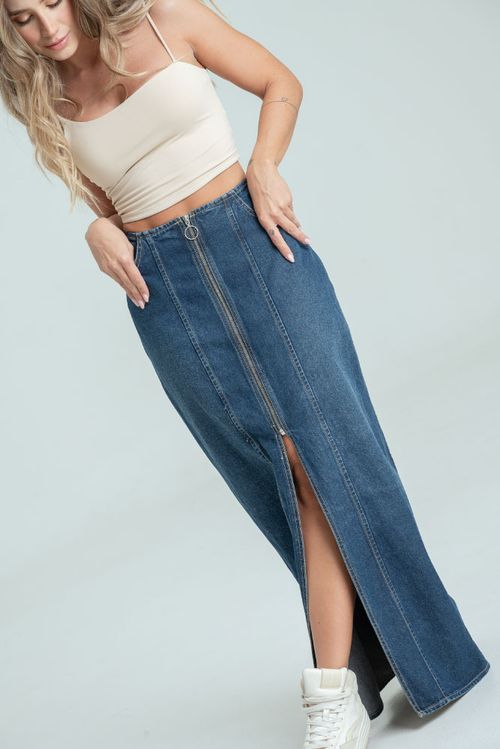 FALDA DENIM MIDI CIERRE